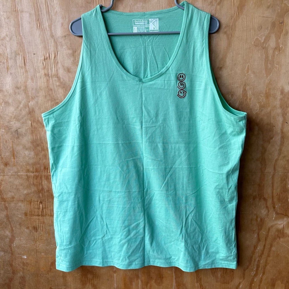 Dutch Bros Mint Smiley Face Windmill Embroidered Tank Top